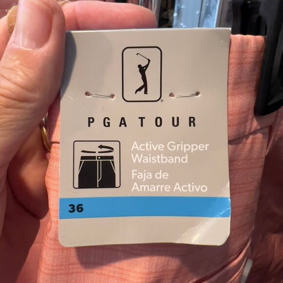 Pga Tour Men's Striped 8" Golf Shorts - Shell Pink Size 36 - Picture 9 of 10